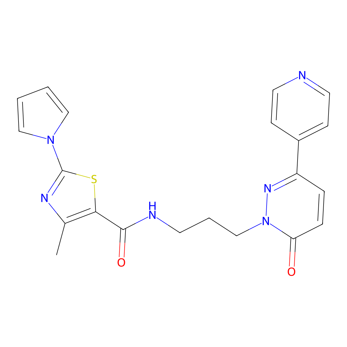 4-methyl-N-(3-(6-oxo-3-(pyridin-4-yl)pyridazin-1(6H)-yl)propyl)-2-(1H-pyrrol-1-yl)thiazole-5-carboxamide molecular structure, CAS 1207046-51-2