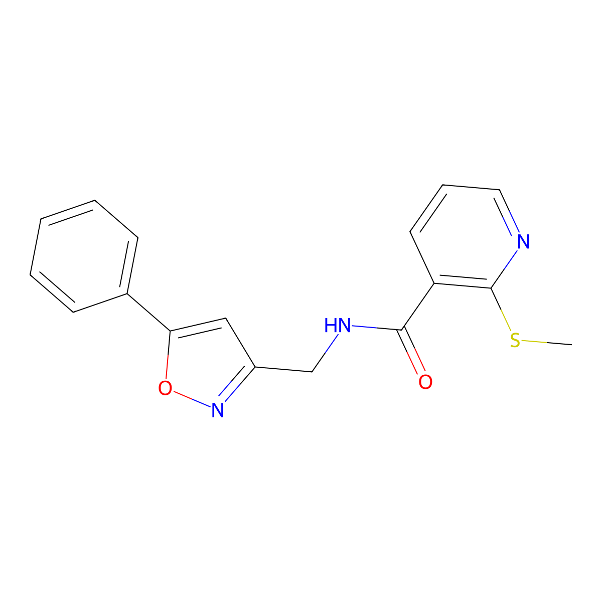 2-(methylthio)-N-((5-phenylisoxazol-3-yl)methyl)nicotinamide molecular structure, CAS 1207046-58-9