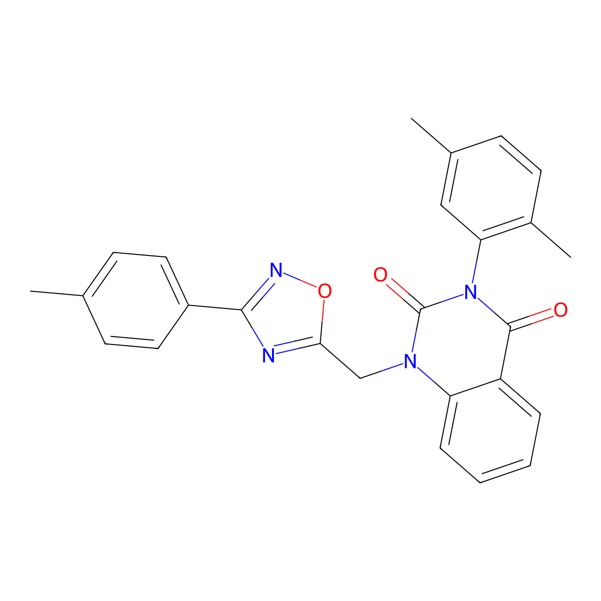 3-(2,5-dimethylphenyl)-1-((3-(p-tolyl)-1,2,4-oxadiazol-5-yl)methyl)quinazoline-2,4(1H,3H)-dione molecular structure, CAS 1207046-61-4