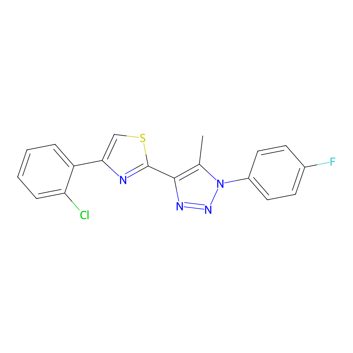 4-[4-(2-chlorophenyl)-1,3-thiazol-2-yl]-1-(4-fluorophenyl)-5-methyl-1H-1,2,3-triazole molecular structure, CAS 1207046-63-6