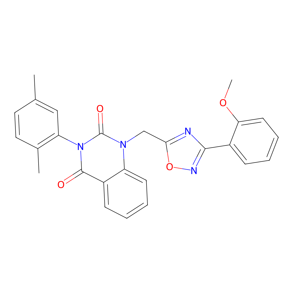3-(2,5-dimethylphenyl)-1-((3-(2-methoxyphenyl)-1,2,4-oxadiazol-5-yl)methyl)quinazoline-2,4(1H,3H)-dione molecular structure, CAS 1207046-70-5