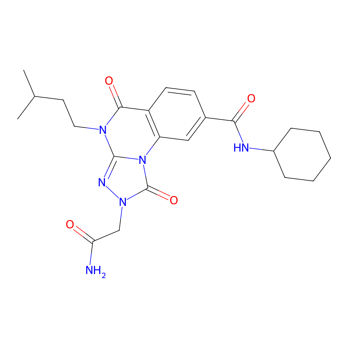 2-(2-amino-2-oxoethyl)-N-cyclohexyl-4-(3-methylbutyl)-1,5-dioxo-1,2,4,5-tetrahydro[1,2,4]triazolo[4,3-a]quinazoline-8-carboxamide molecular structure, CAS 1207046-73-8