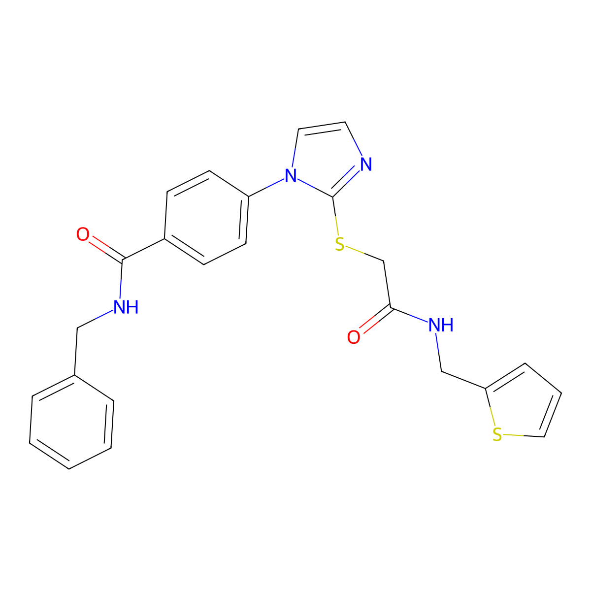 N-benzyl-4-{2-[({[(thiophen-2-yl)methyl]carbamoyl}methyl)sulfanyl]-1H-imidazol-1-yl}benzamide molecular structure, CAS 1207046-78-3