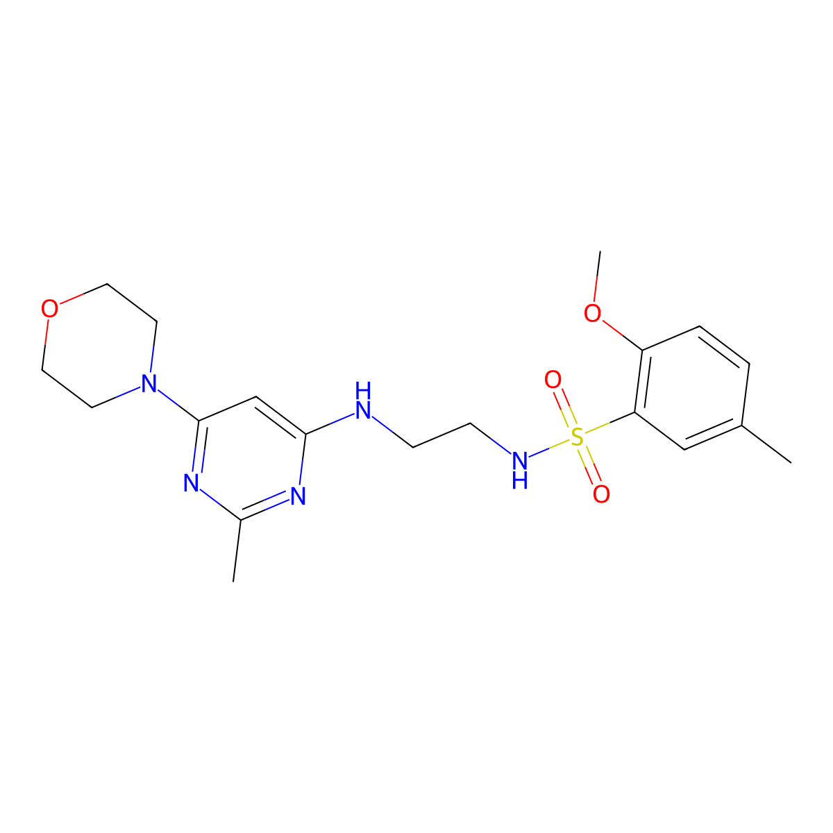 2-methoxy-5-methyl-N-(2-{[2-methyl-6-(morpholin-4-yl)pyrimidin-4-yl]amino}ethyl)benzene-1-sulfonamide molecular structure, CAS 1207046-80-7
