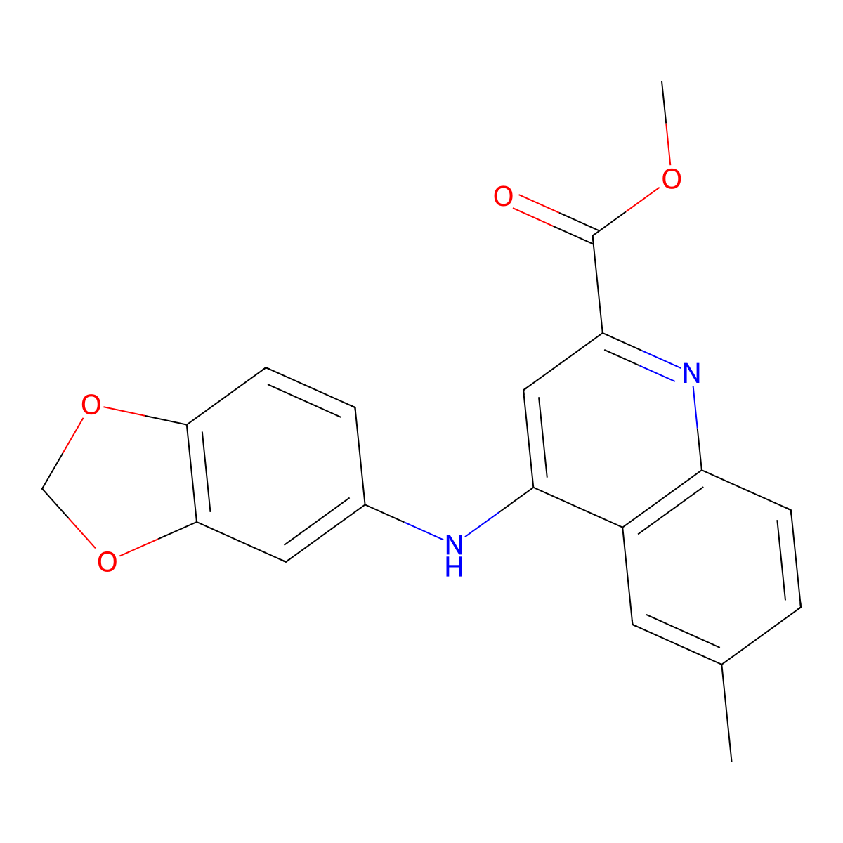 Methyl 4-(1,3-benzodioxol-5-ylamino)-6-methylquinoline-2-carboxylate molecular structure, CAS 1207046-84-1
