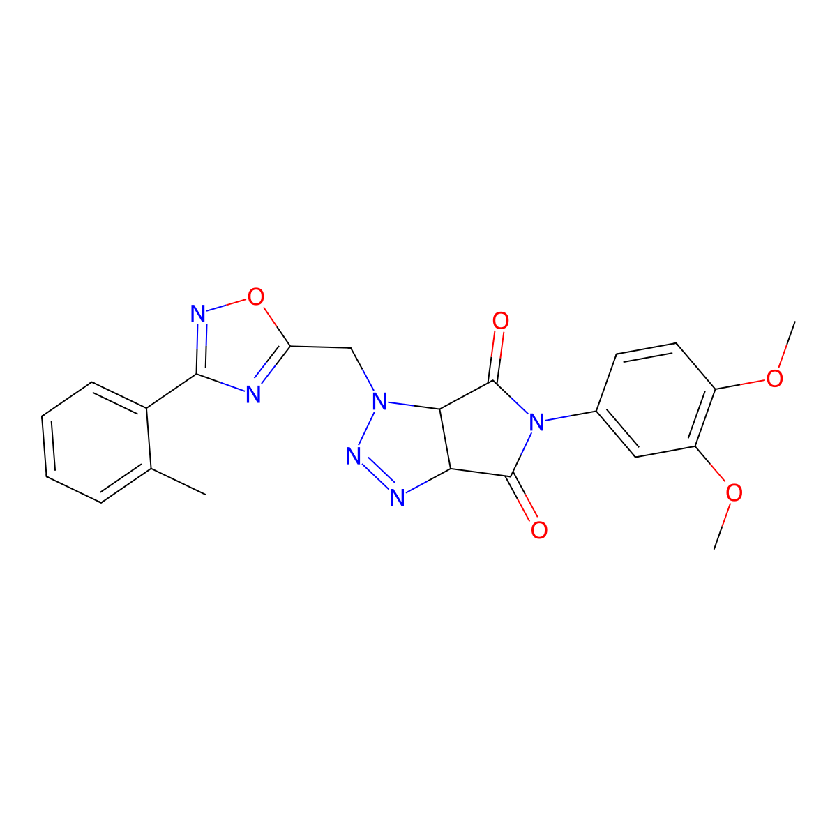 5-(3,4-dimethoxyphenyl)-1-{[3-(2-methylphenyl)-1,2,4-oxadiazol-5-yl]methyl}-1H,3aH,4H,5H,6H,6aH-pyrrolo[3,4-d][1,2,3]triazole-4,6-dione molecular structure, CAS 1207046-89-6