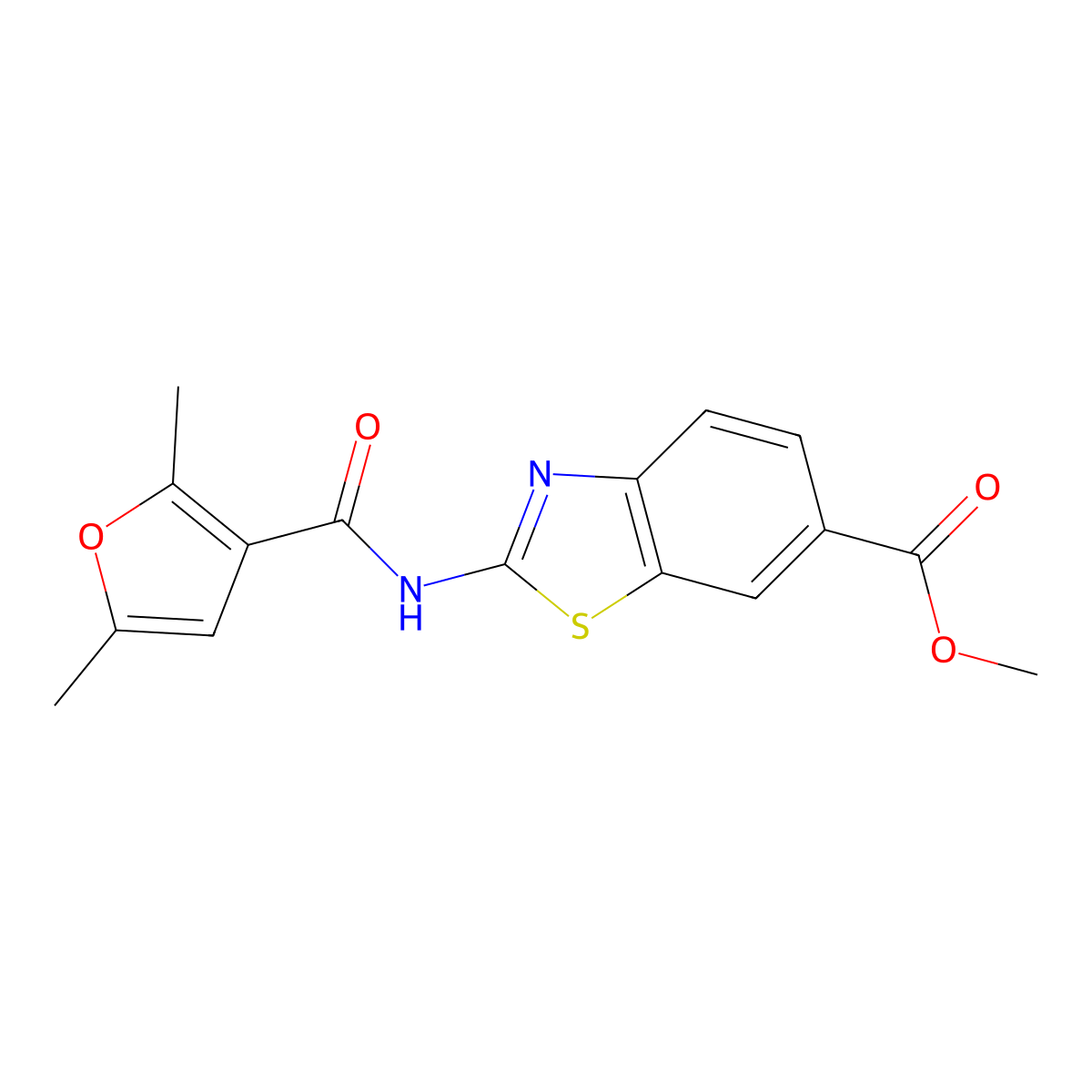 Methyl 2-(2,5-dimethylfuran-3-carboxamido)benzo[d]thiazole-6-carboxylate molecular structure, CAS 1207046-93-2