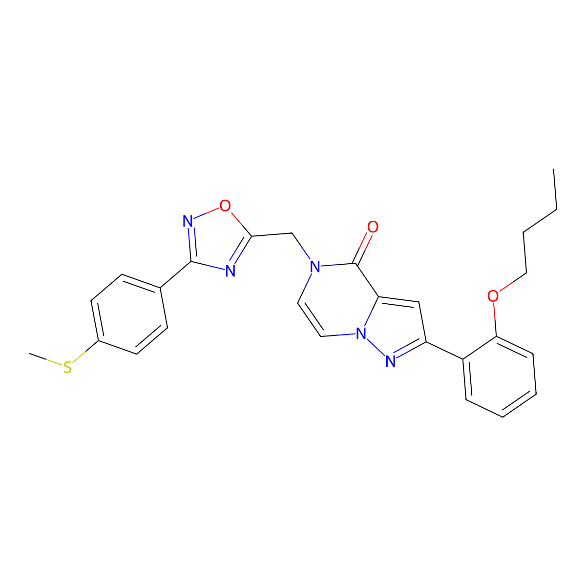 2-(2-butoxyphenyl)-5-((3-(4-(methylthio)phenyl)-1,2,4-oxadiazol-5-yl)methyl)pyrazolo[1,5-a]pyrazin-4(5H)-one molecular structure, CAS 1207047-05-9