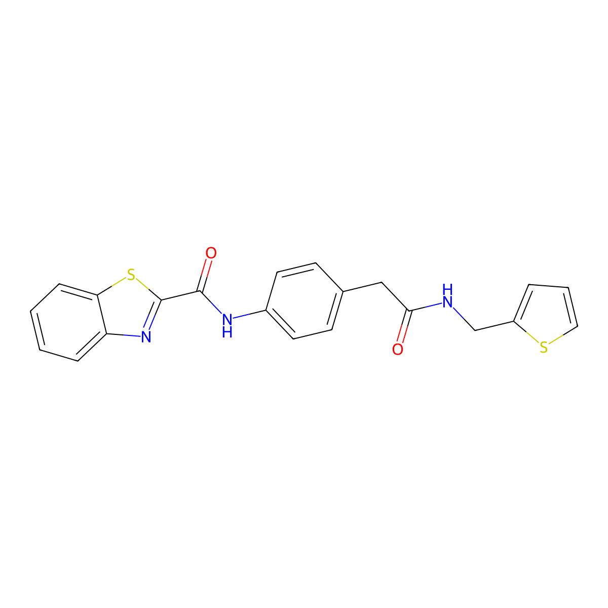 N-(4-(2-oxo-2-((thiophen-2-ylmethyl)amino)ethyl)phenyl)benzo[d]thiazole-2-carboxamide molecular structure, CAS 1207047-18-4