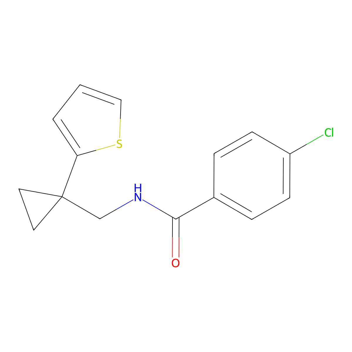 4-chloro-N-((1-(thiophen-2-yl)cyclopropyl)methyl)benzamide molecular structure, CAS 1207047-22-0