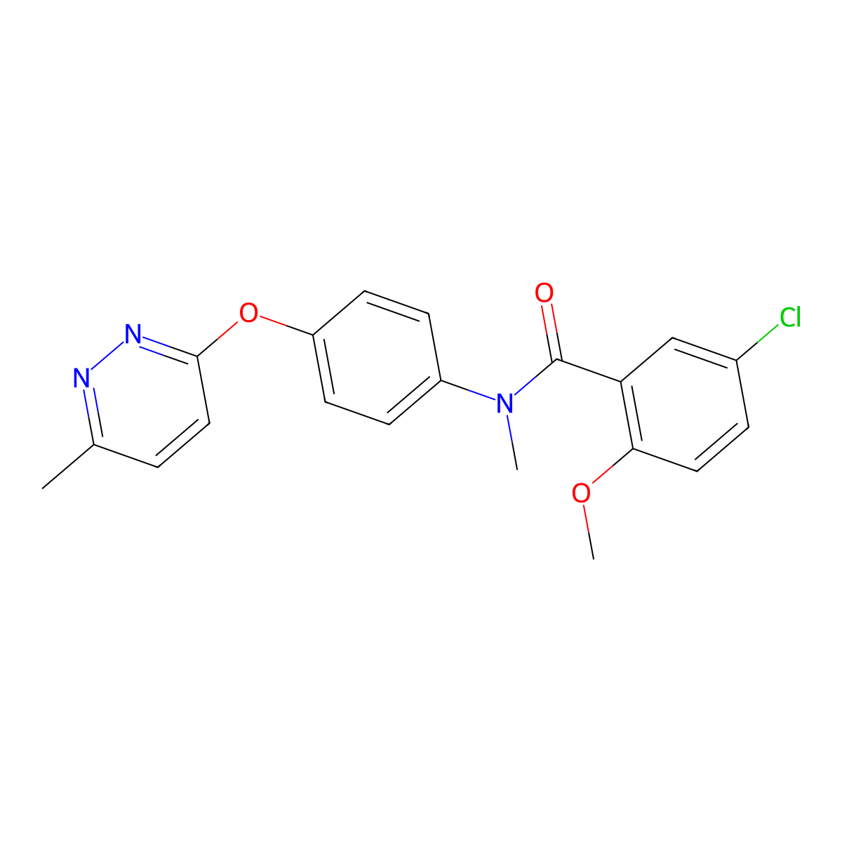 5-chloro-2-methoxy-N-methyl-N-(4-((6-methylpyridazin-3-yl)oxy)phenyl)benzamide molecular structure, CAS 1207047-33-3