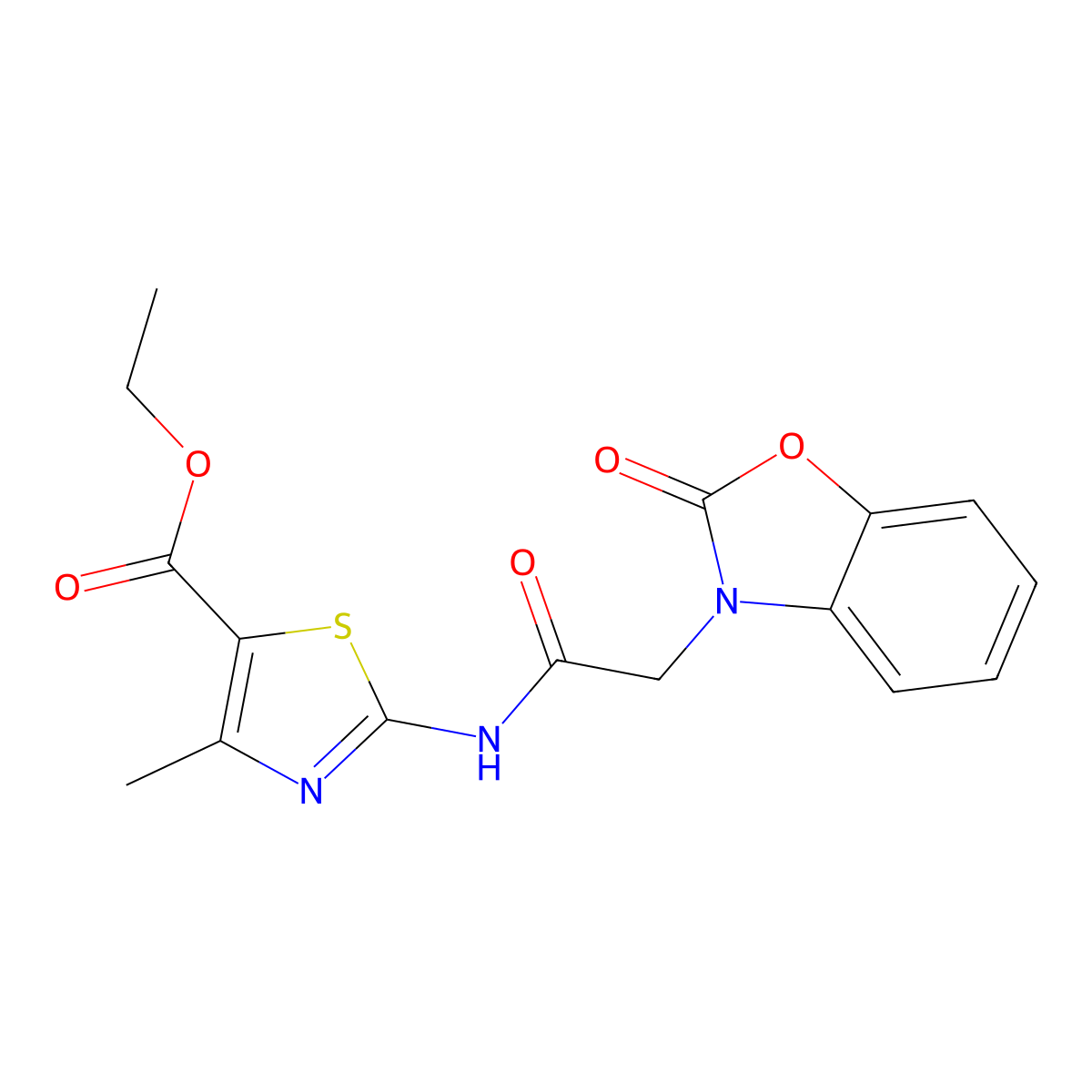 Ethyl 4-methyl-2-[2-(2-oxo-2,3-dihydro-1,3-benzoxazol-3-yl)acetamido]-1,3-thiazole-5-carboxylate molecular structure, CAS 1207047-37-7