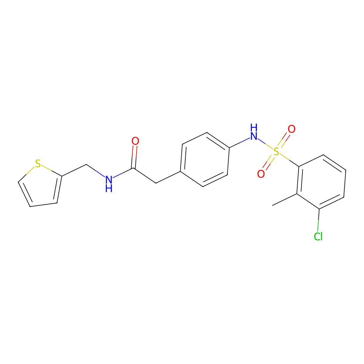 2-[4-(3-chloro-2-methylbenzenesulfonamido)phenyl]-N-[(thiophen-2-yl)methyl]acetamide molecular structure, CAS 1207047-38-8