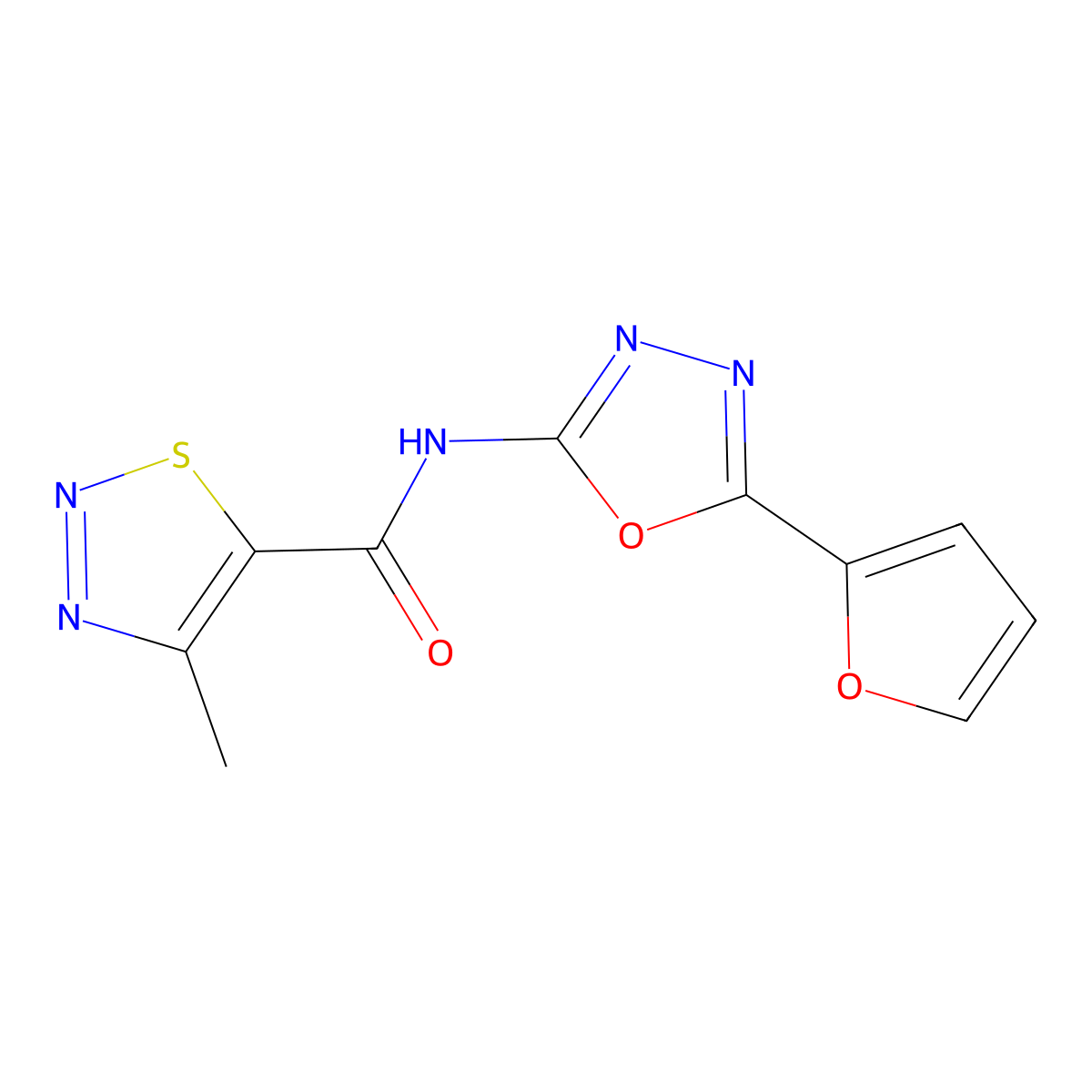 N-(5-(furan-2-yl)-1,3,4-oxadiazol-2-yl)-4-methyl-1,2,3-thiadiazole-5-carboxamide molecular structure, CAS 1207047-39-9