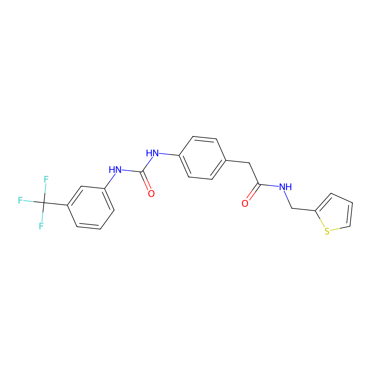 N-(thiophen-2-ylmethyl)-2-(4-(3-(3-(trifluoromethyl)phenyl)ureido)phenyl)acetamide molecular structure, CAS 1207047-50-4