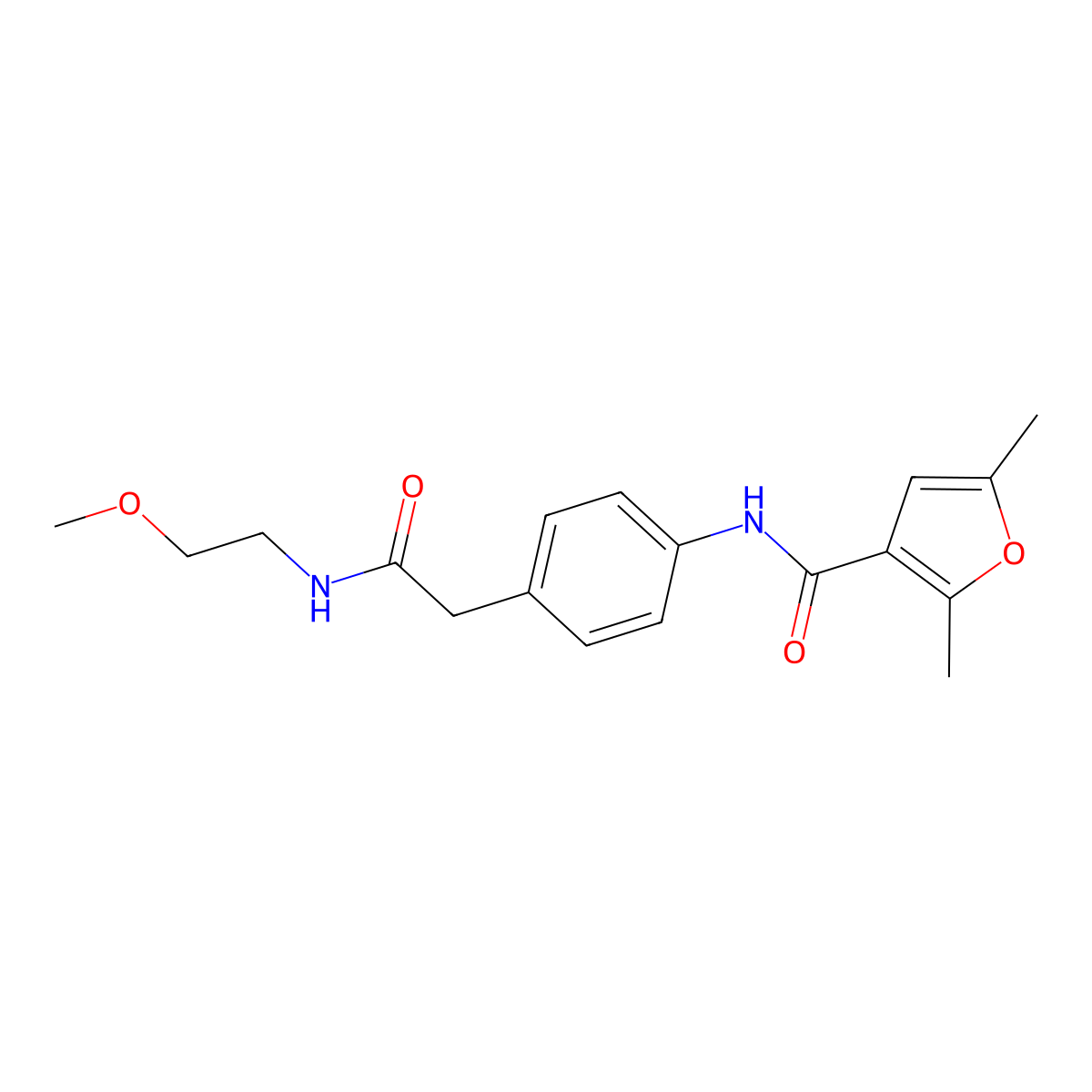 N-(4-(2-((2-methoxyethyl)amino)-2-oxoethyl)phenyl)-2,5-dimethylfuran-3-carboxamide molecular structure, CAS 1207047-52-6