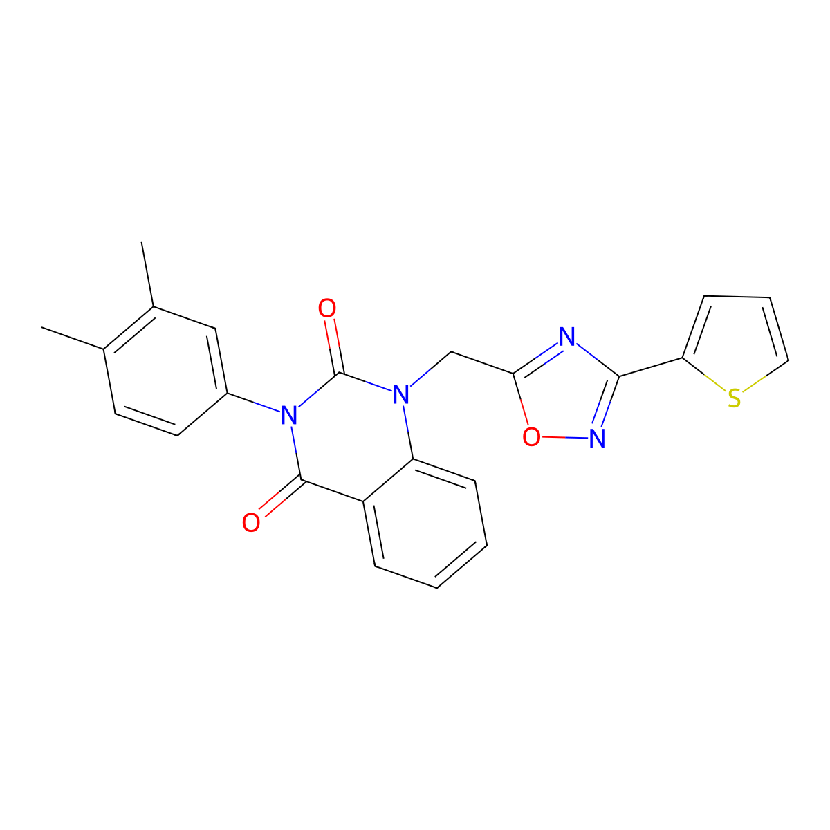3-(3,4-dimethylphenyl)-1-((3-(thiophen-2-yl)-1,2,4-oxadiazol-5-yl)methyl)quinazoline-2,4(1H,3H)-dione molecular structure, CAS 1207047-58-2
