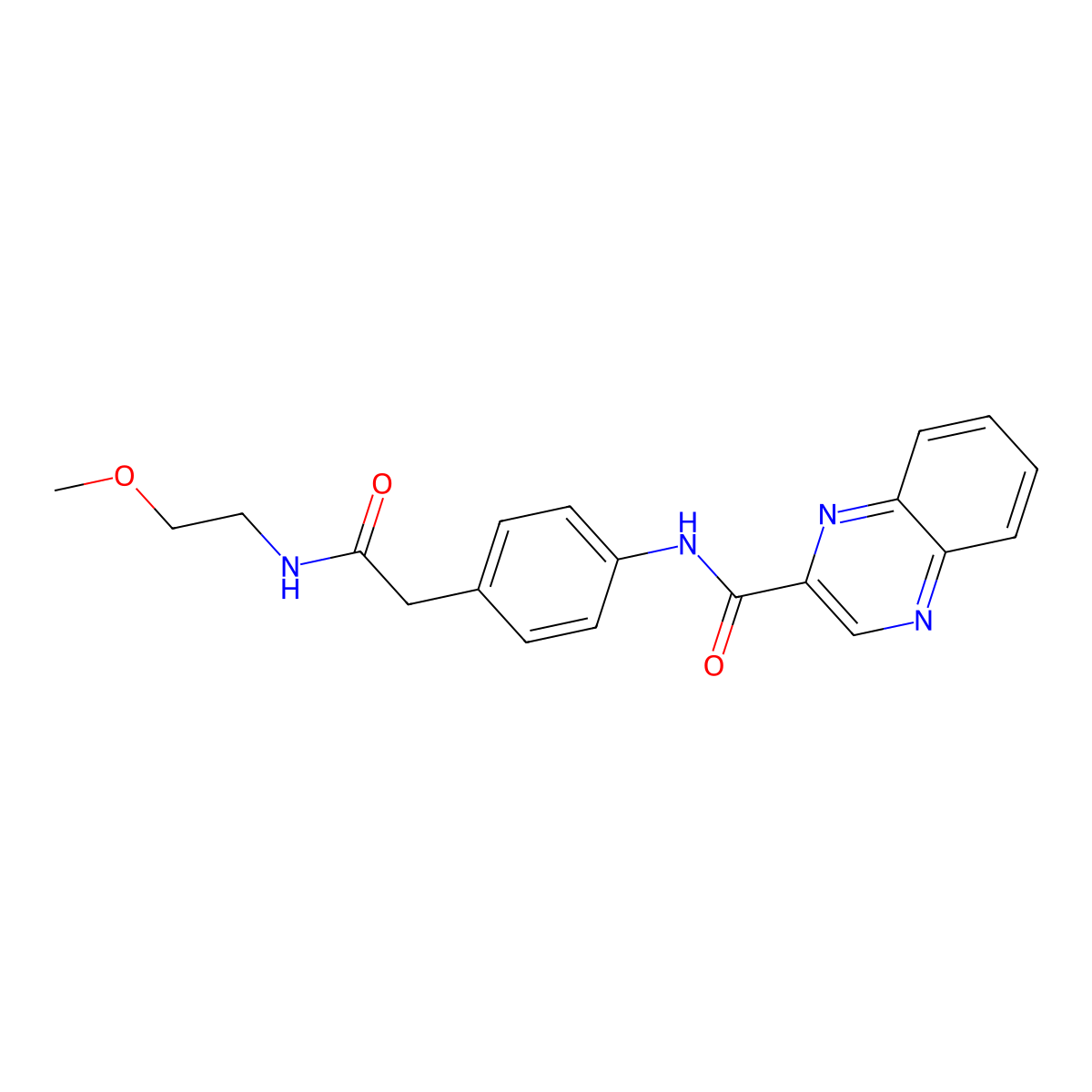 N-(4-(2-((2-methoxyethyl)amino)-2-oxoethyl)phenyl)quinoxaline-2-carboxamide molecular structure, CAS 1207047-60-6