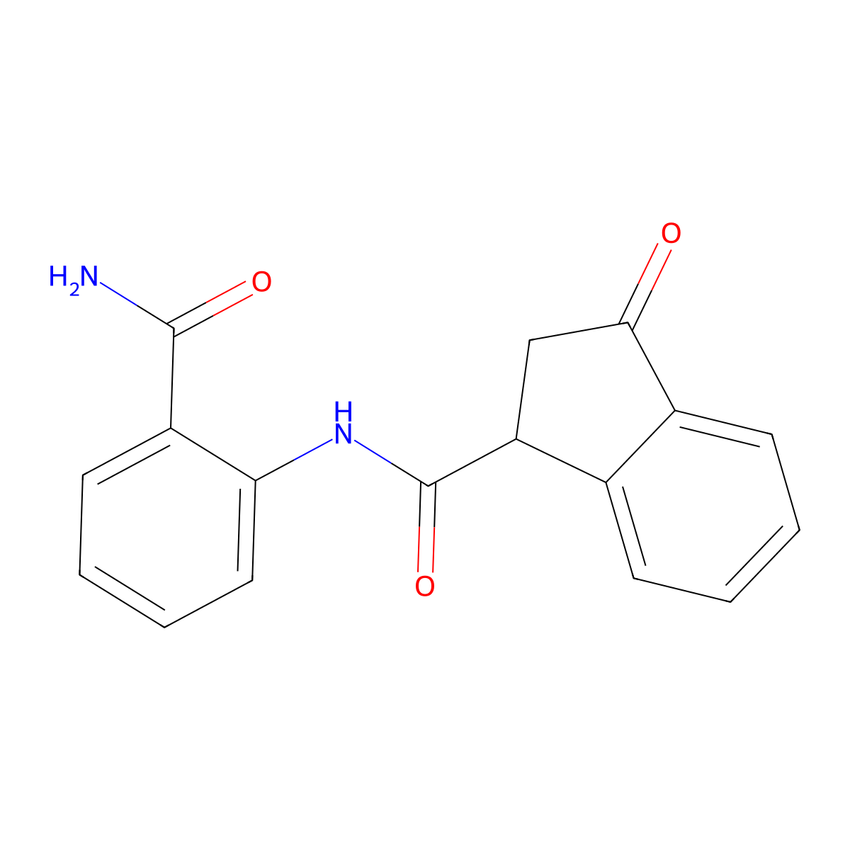 N-(2-carbamoylphenyl)-3-oxo-2,3-dihydro-1H-indene-1-carboxamide molecular structure, CAS 1207047-67-3
