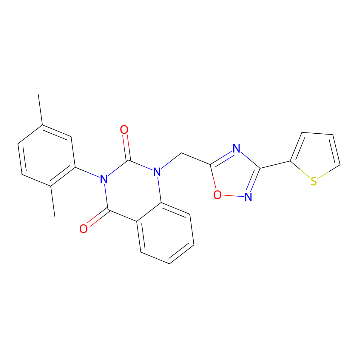 3-(2,5-dimethylphenyl)-1-((3-(thiophen-2-yl)-1,2,4-oxadiazol-5-yl)methyl)quinazoline-2,4(1H,3H)-dione molecular structure, CAS 1207047-70-8