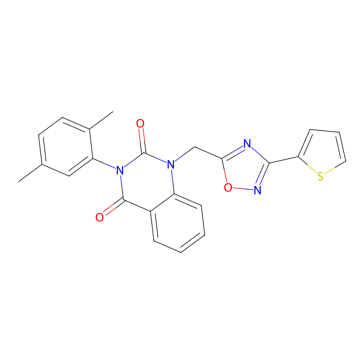 3-(2,5-dimethylphenyl)-1-((3-(thiophen-2-yl)-1,2,4-oxadiazol-5-yl)methyl)quinazoline-2,4(1H,3H)-dione molecular structure, CAS 1207047-70-8