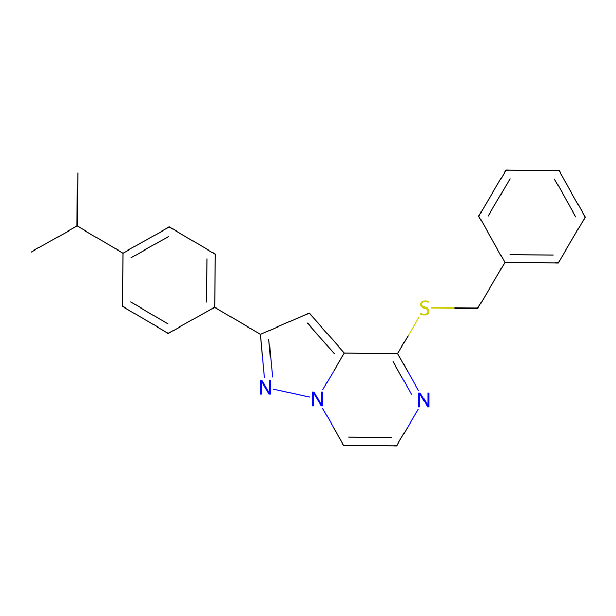 4-(Benzylsulfanyl)-2-[4-(propan-2-yl)phenyl]pyrazolo[1,5-a]pyrazine molecular structure, CAS 1207047-71-9