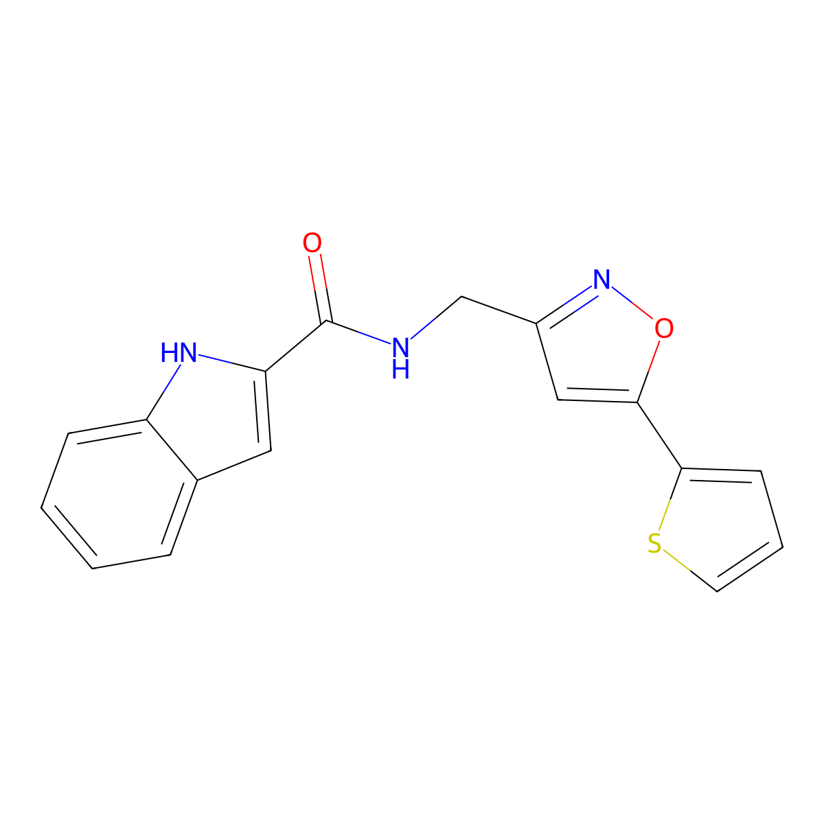 N-((5-(thiophen-2-yl)isoxazol-3-yl)methyl)-1H-indole-2-carboxamide molecular structure, CAS 1207047-89-9