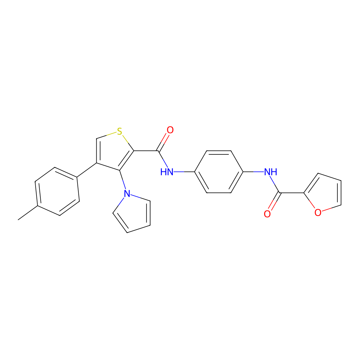 N-(4-(3-(1H-pyrrol-1-yl)-4-(p-tolyl)thiophene-2-carboxamido)phenyl)furan-2-carboxamide molecular structure, CAS 1207047-90-2