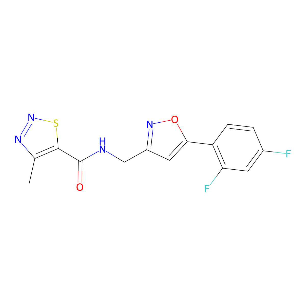 N-((5-(2,4-difluorophenyl)isoxazol-3-yl)methyl)-4-methyl-1,2,3-thiadiazole-5-carboxamide molecular structure, CAS 1207047-96-8
