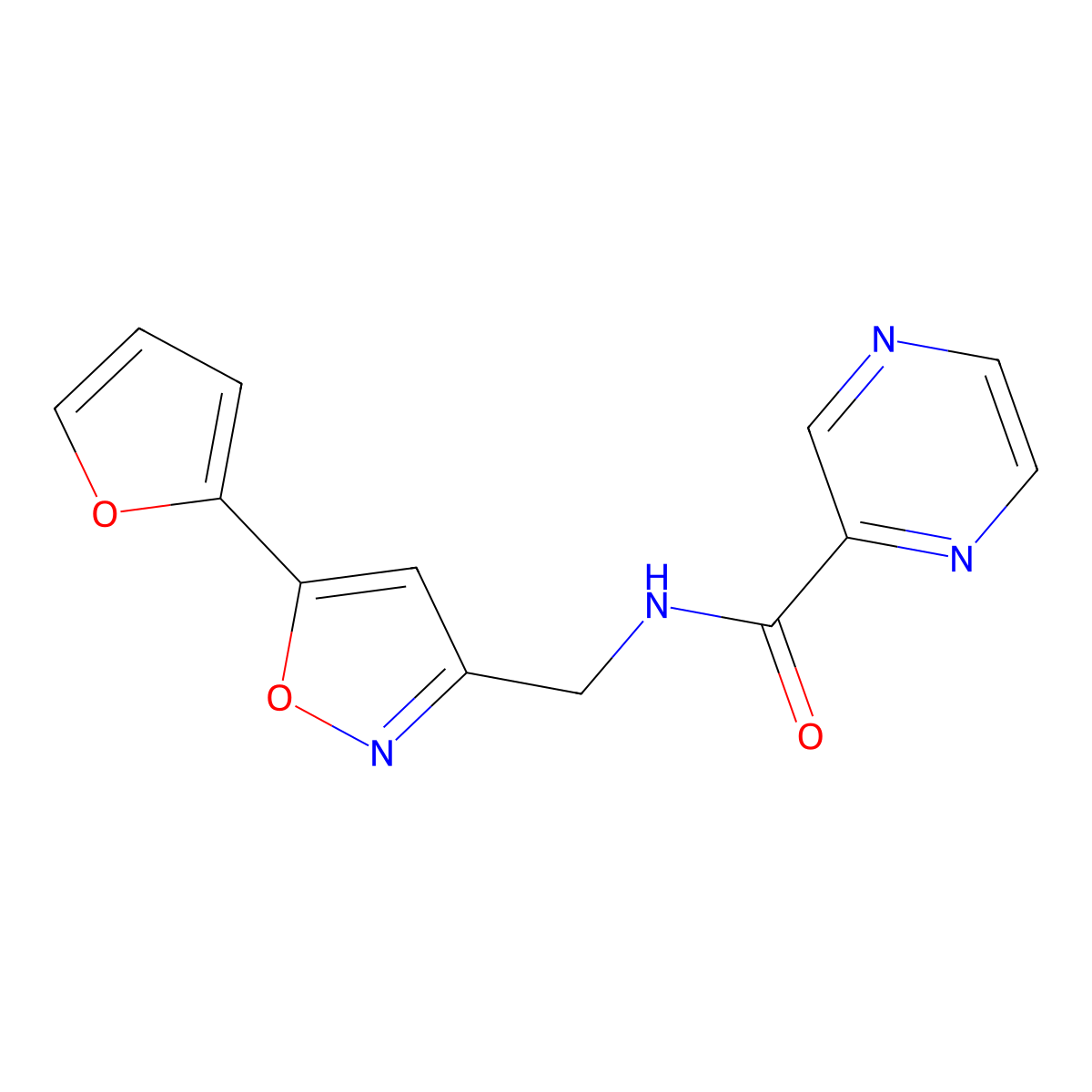 N-((5-(furan-2-yl)isoxazol-3-yl)methyl)pyrazine-2-carboxamide molecular structure, CAS 1207048-03-0