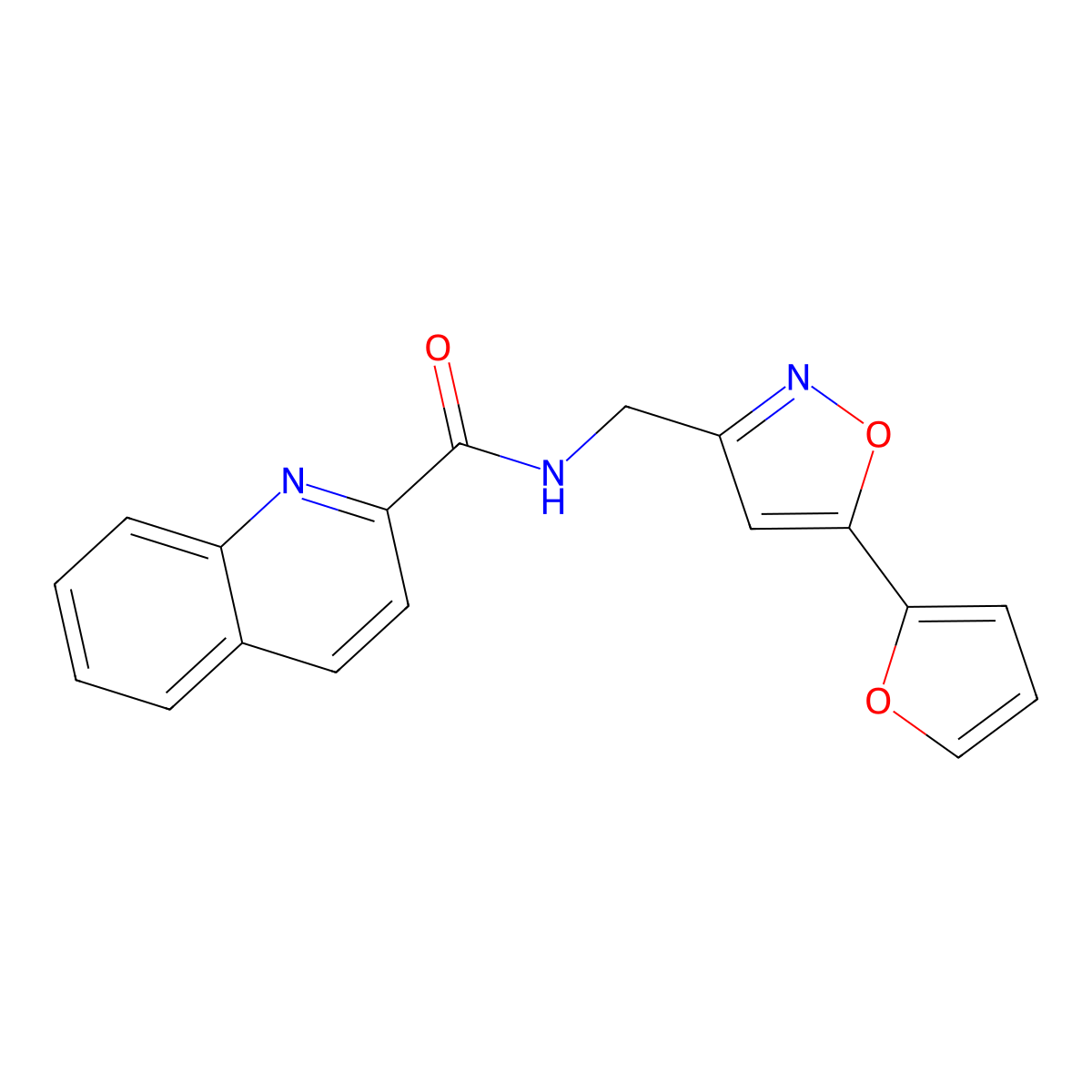 N-((5-(furan-2-yl)isoxazol-3-yl)methyl)quinoline-2-carboxamide molecular structure, CAS 1207048-13-2