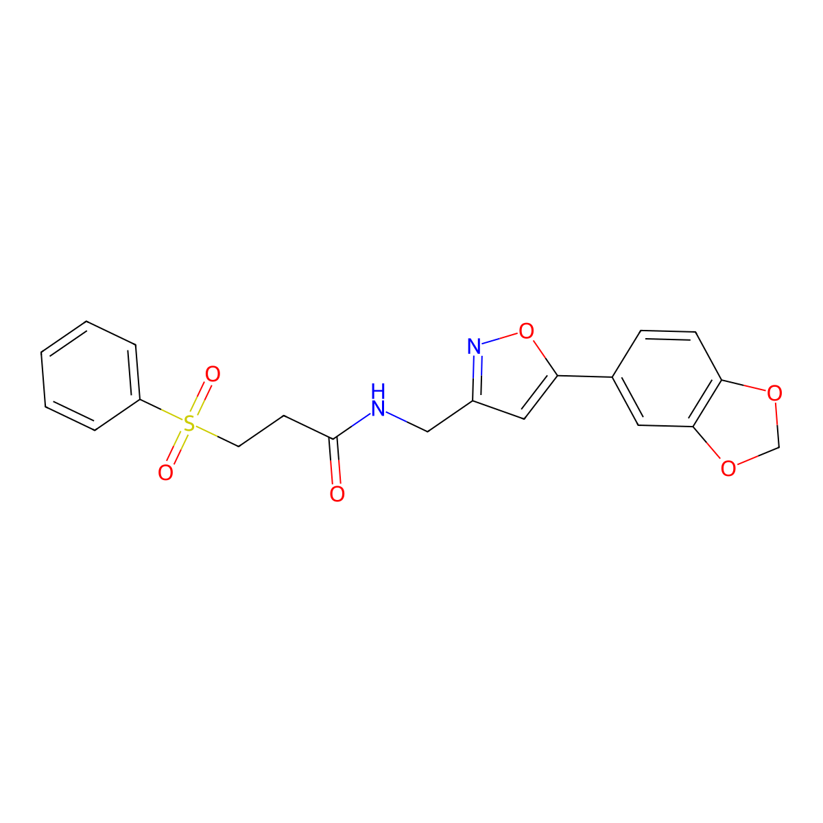 N-((5-(benzo[d][1,3]dioxol-5-yl)isoxazol-3-yl)methyl)-3-(phenylsulfonyl)propanamide molecular structure, CAS 1207048-16-5