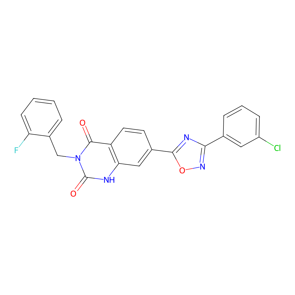 7-[3-(3-Chlorophenyl)-1,2,4-oxadiazol-5-yl]-3-[(2-fluorophenyl)methyl]-1,2,3,4-tetrahydroquinazoline-2,4-dione molecular structure, CAS 1207048-21-2