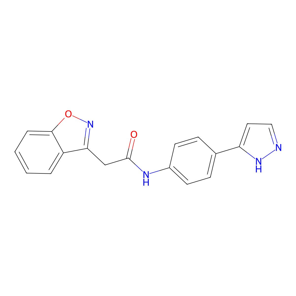 N-(4-(1H-pyrazol-3-yl)phenyl)-2-(benzo[d]isoxazol-3-yl)acetamide molecular structure, CAS 1207048-29-0