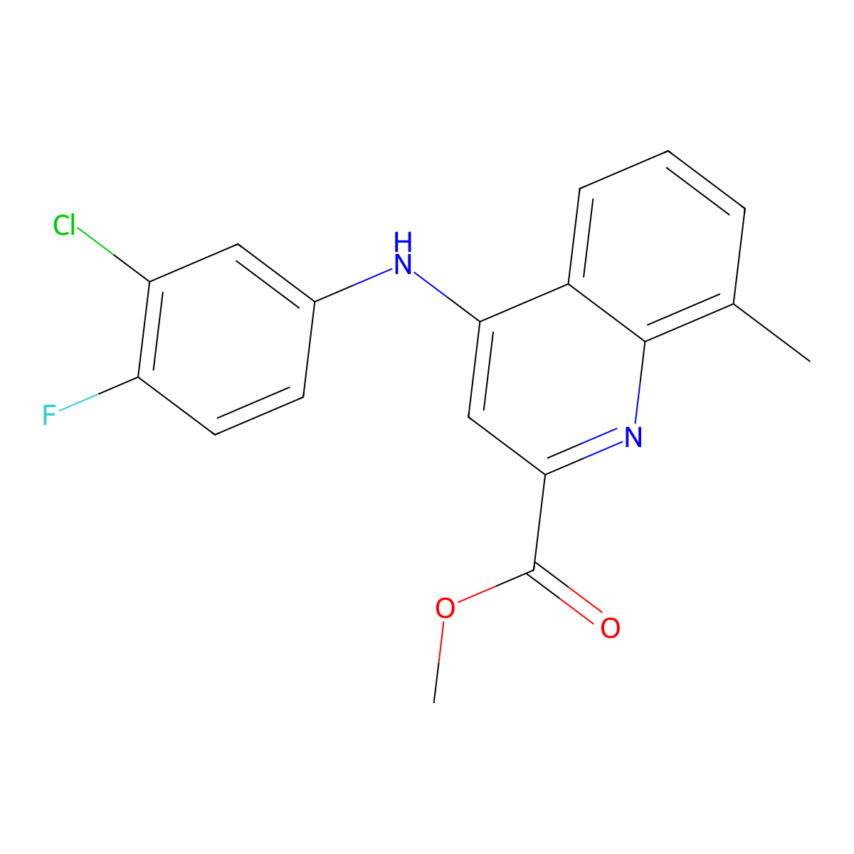 Methyl 4-[(3-chloro-4-fluorophenyl)amino]-8-methylquinoline-2-carboxylate molecular structure, CAS 1207048-33-6