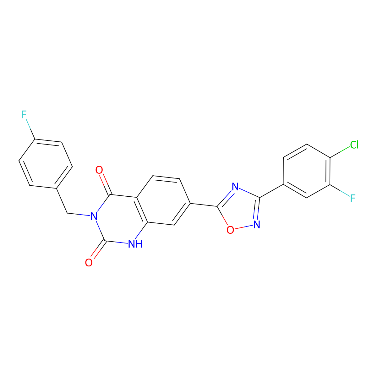 7-(3-(4-chloro-3-fluorophenyl)-1,2,4-oxadiazol-5-yl)-3-(4-fluorobenzyl)quinazoline-2,4(1H,3H)-dione molecular structure, CAS 1207048-42-7