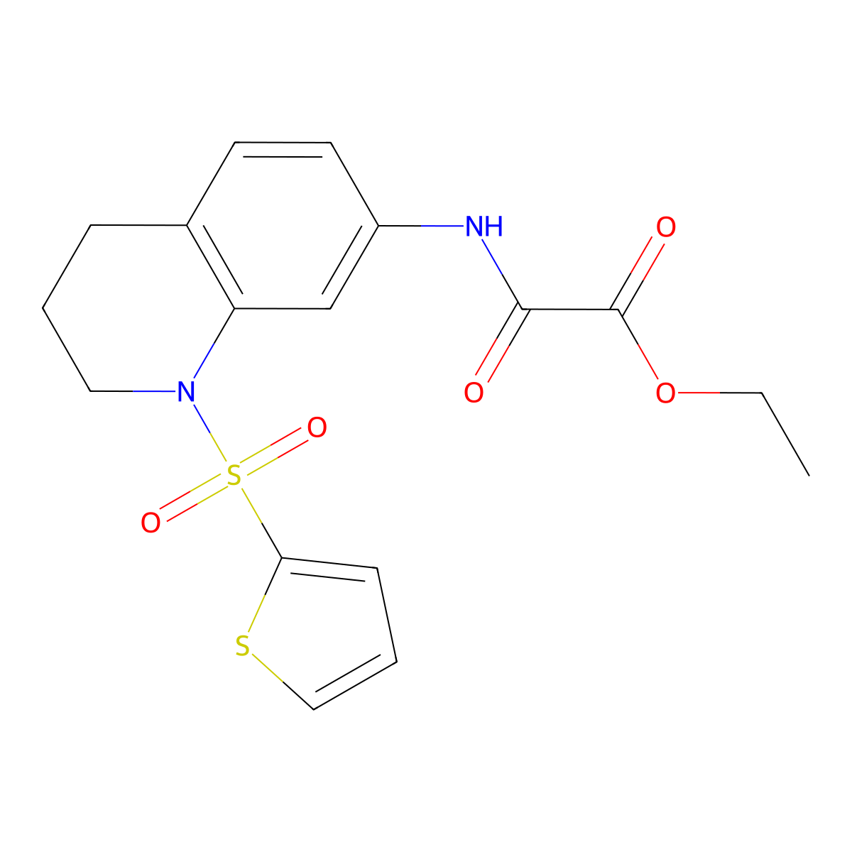 Ethyl 2-oxo-2-((1-(thiophen-2-ylsulfonyl)-1,2,3,4-tetrahydroquinolin-7-yl)amino)acetate molecular structure, CAS 1207048-44-9