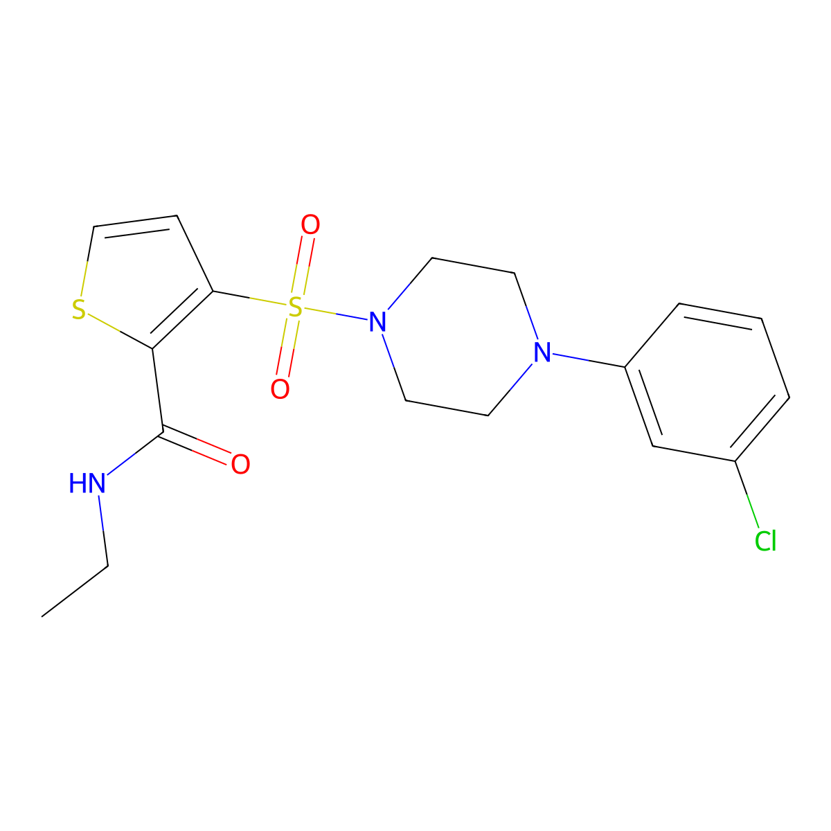 3-{[4-(3-chlorophenyl)piperazin-1-yl]sulfonyl}-N-ethylthiophene-2-carboxamide molecular structure, CAS 1207048-55-2