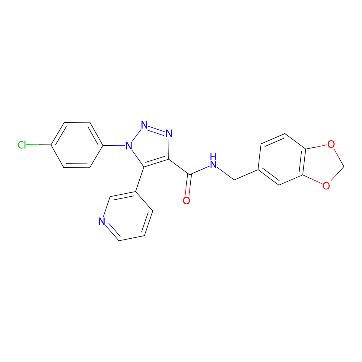 N-(1,3-benzodioxol-5-ylmethyl)-1-(4-chlorophenyl)-5-(pyridin-3-yl)-1H-1,2,3-triazole-4-carboxamide molecular structure, CAS 1207048-71-2