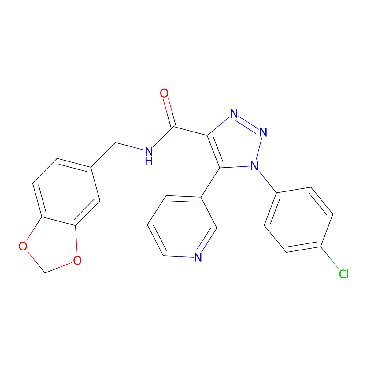 N-(1,3-benzodioxol-5-ylmethyl)-1-(4-chlorophenyl)-5-(pyridin-3-yl)-1H-1,2,3-triazole-4-carboxamide molecular structure, CAS 1207048-71-2