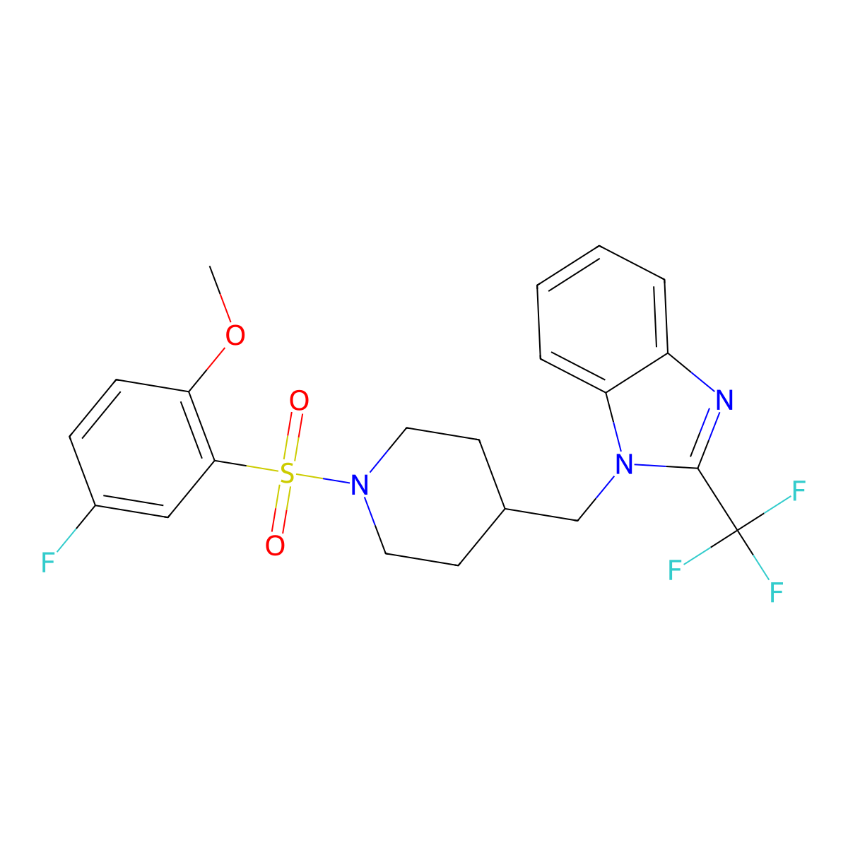1-((1-((5-fluoro-2-methoxyphenyl)sulfonyl)piperidin-4-yl)methyl)-2-(trifluoromethyl)-1H-benzo[d]imidazole molecular structure, CAS 1207048-84-7