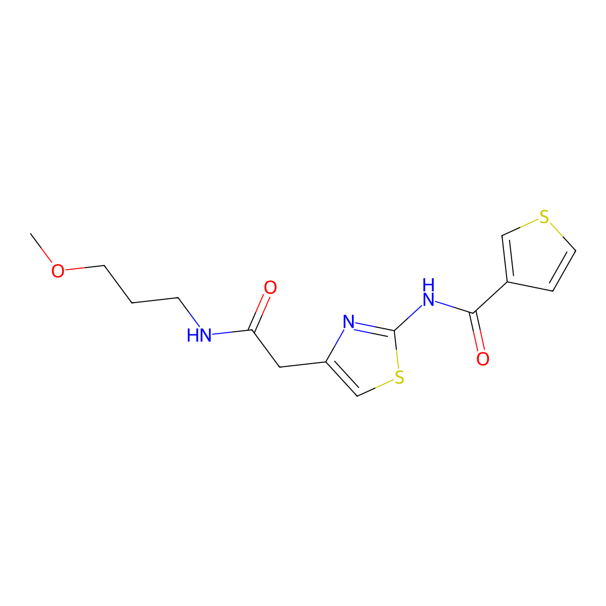 N-(4-(2-((3-methoxypropyl)amino)-2-oxoethyl)thiazol-2-yl)thiophene-3-carboxamide molecular structure, CAS 1207048-90-5