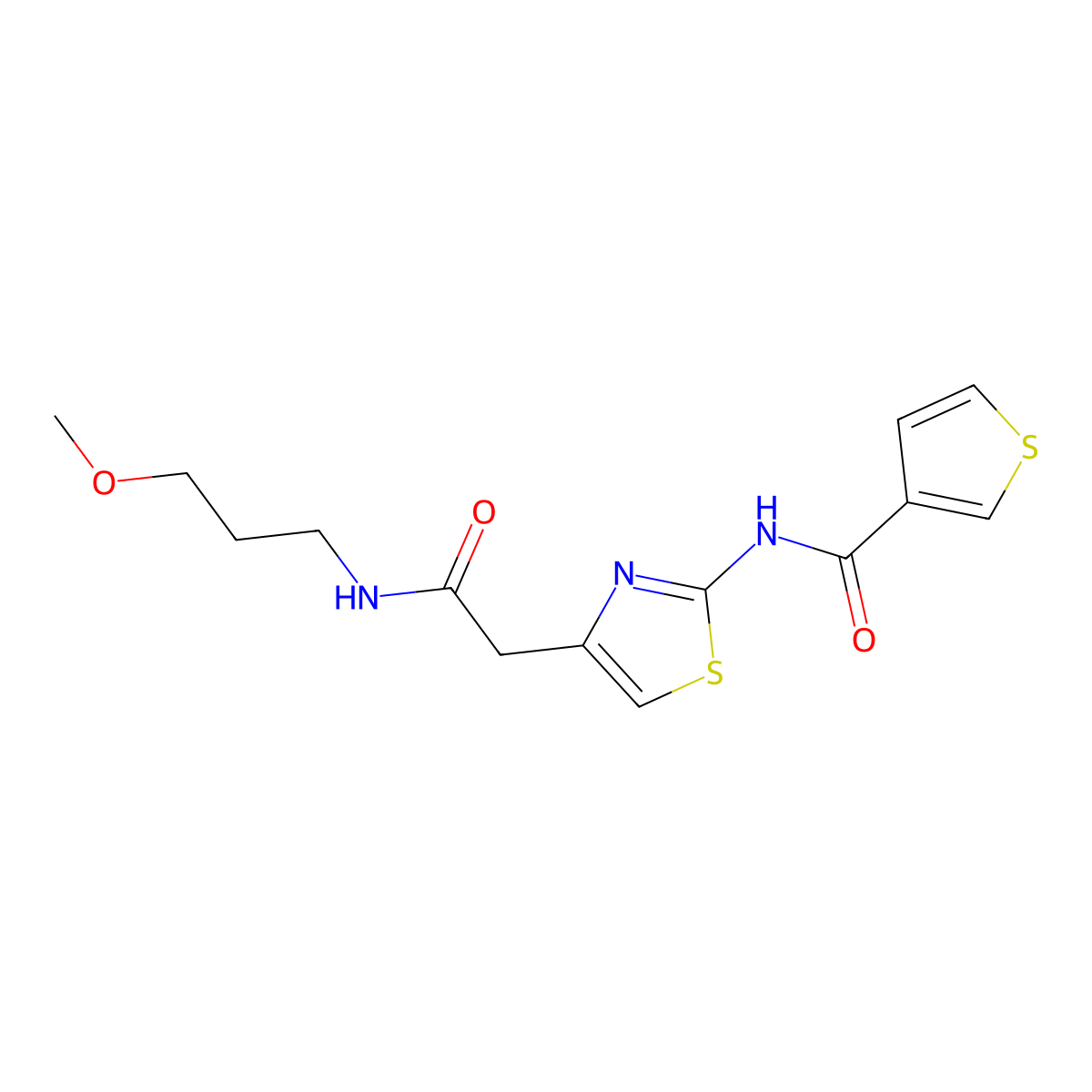 N-(4-(2-((3-methoxypropyl)amino)-2-oxoethyl)thiazol-2-yl)thiophene-3-carboxamide molecular structure, CAS 1207048-90-5