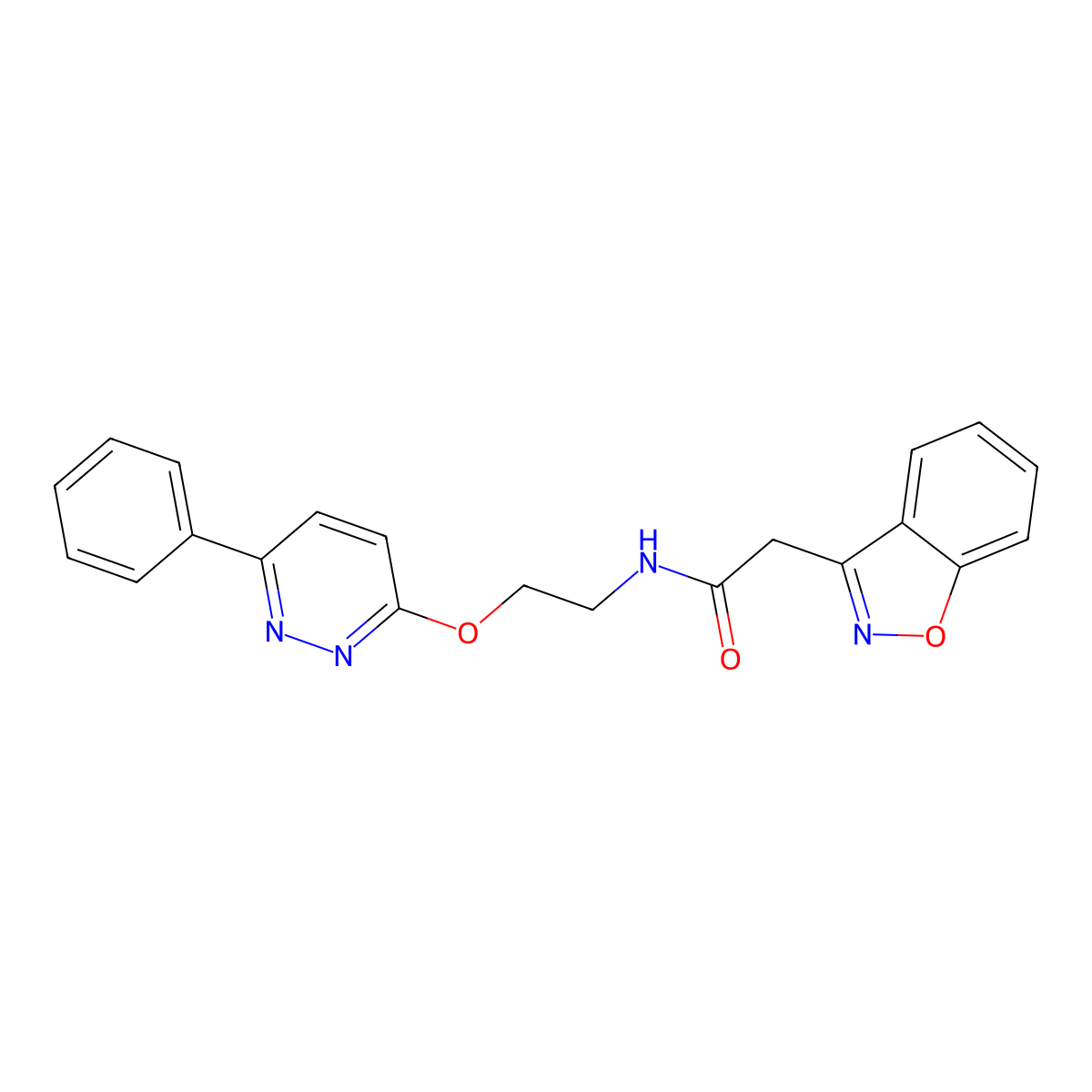 2-(benzo[d]isoxazol-3-yl)-N-(2-((6-phenylpyridazin-3-yl)oxy)ethyl)acetamide molecular structure, CAS 1207048-91-6