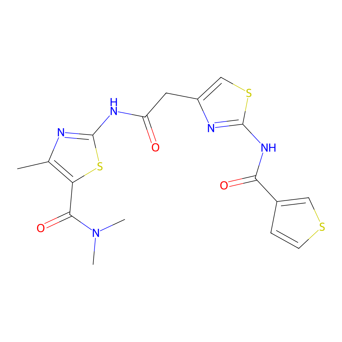N,N,4-trimethyl-2-(2-(2-(thiophene-3-carboxamido)thiazol-4-yl)acetamido)thiazole-5-carboxamide molecular structure, CAS 1207048-98-3
