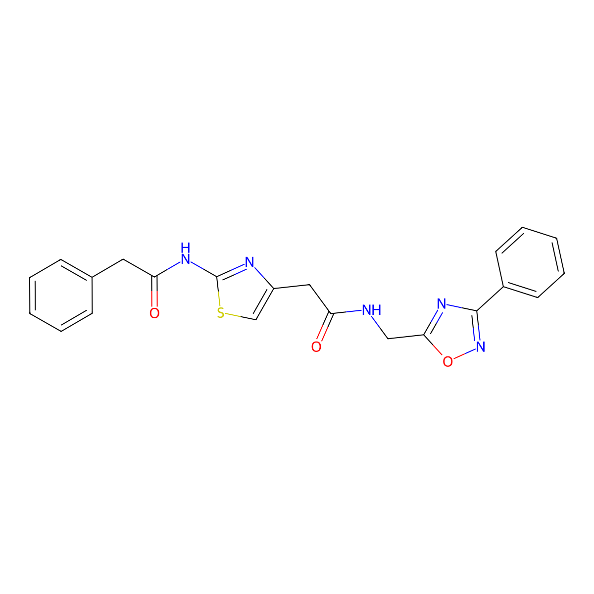 N-(4-(2-oxo-2-(((3-phenyl-1,2,4-oxadiazol-5-yl)methyl)amino)ethyl)thiazol-2-yl)-2-phenylacetamide molecular structure, CAS 1207049-05-5