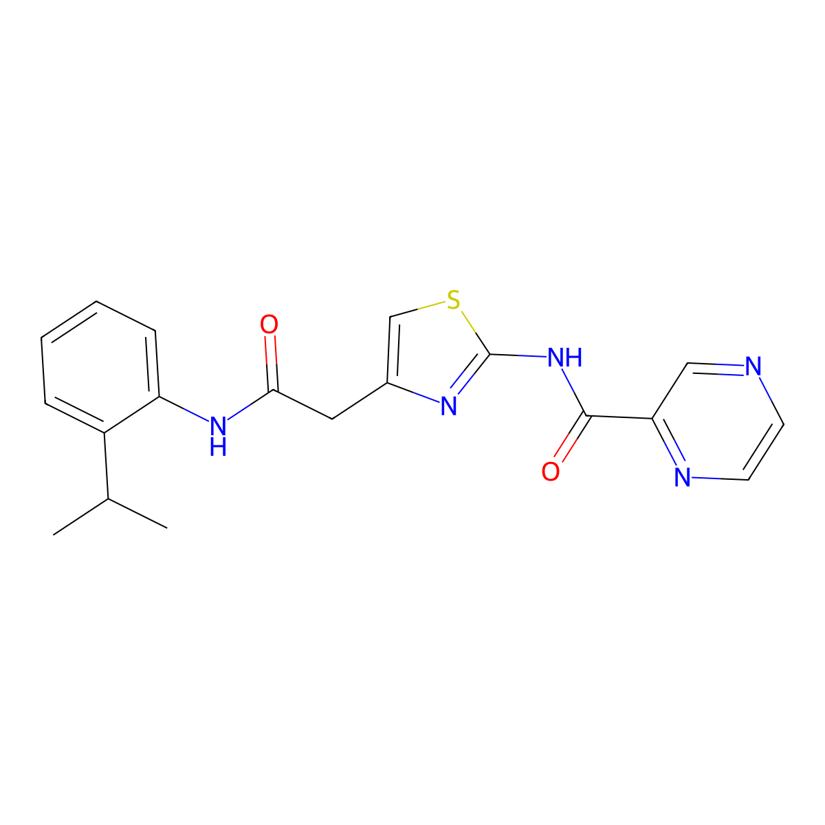N-(4-(2-((2-isopropylphenyl)amino)-2-oxoethyl)thiazol-2-yl)pyrazine-2-carboxamide molecular structure, CAS 1207049-13-5