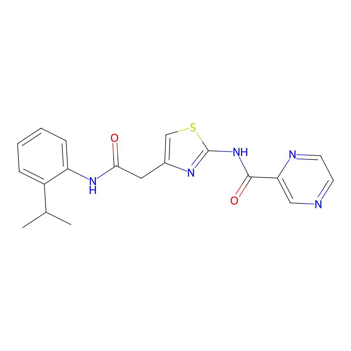 N-(4-(2-((2-isopropylphenyl)amino)-2-oxoethyl)thiazol-2-yl)pyrazine-2-carboxamide molecular structure, CAS 1207049-13-5