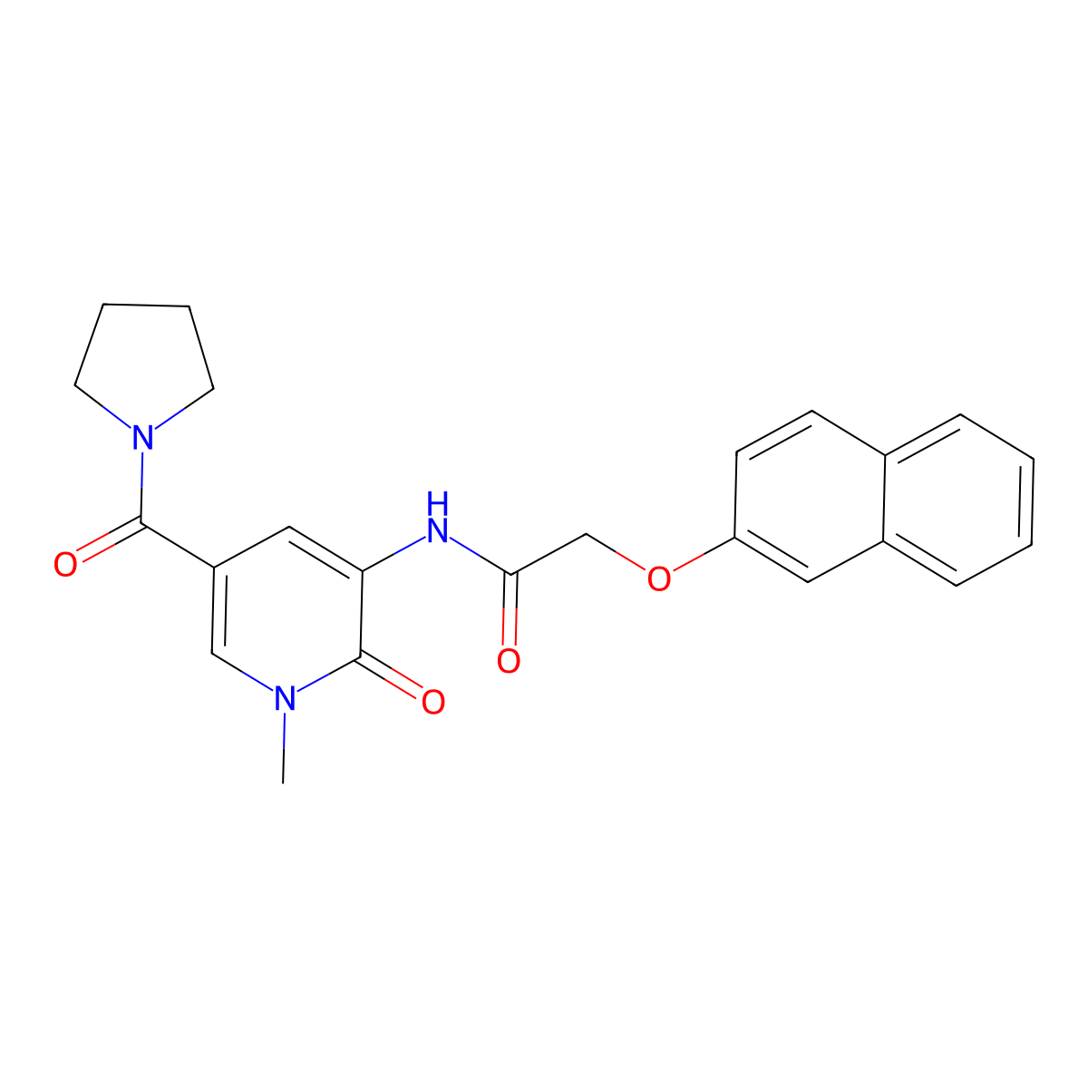 N-[1-methyl-2-oxo-5-(pyrrolidine-1-carbonyl)-1,2-dihydropyridin-3-yl]-2-(naphthalen-2-yloxy)acetamide molecular structure, CAS 1207049-18-0