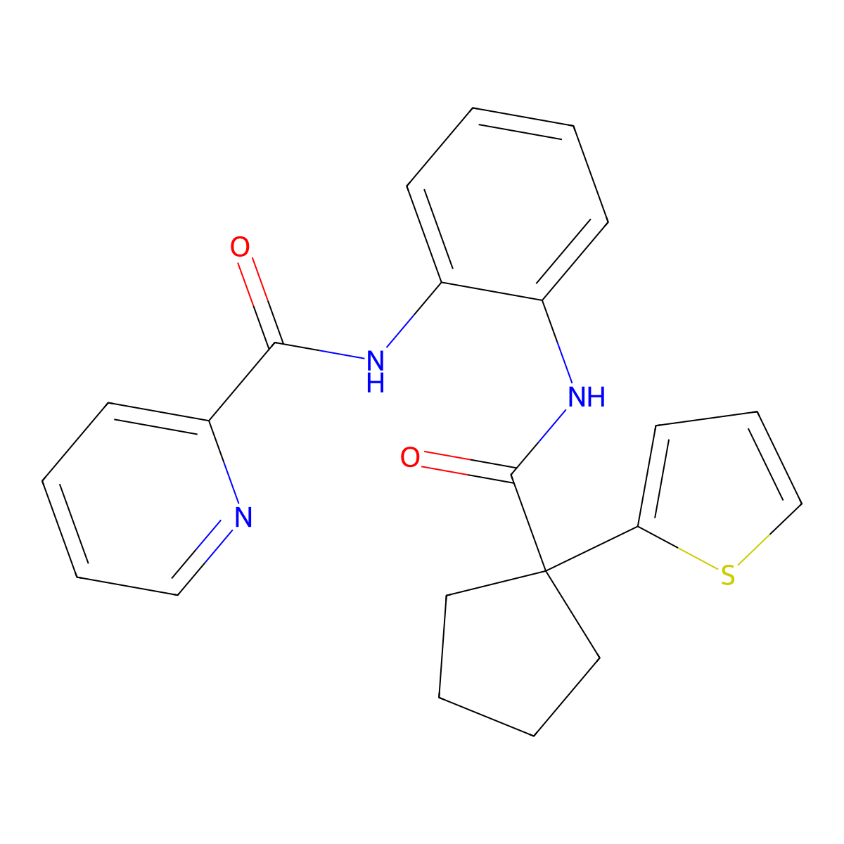 N-(2-(1-(thiophen-2-yl)cyclopentanecarboxamido)phenyl)picolinamide molecular structure, CAS 1207049-22-6